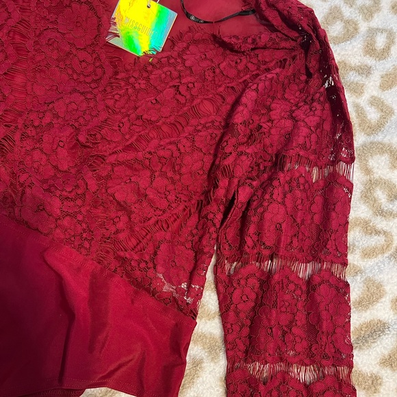 Missguided Curve Eyelash Lace Plunge Bodysuit Red - Picture 4 of 5